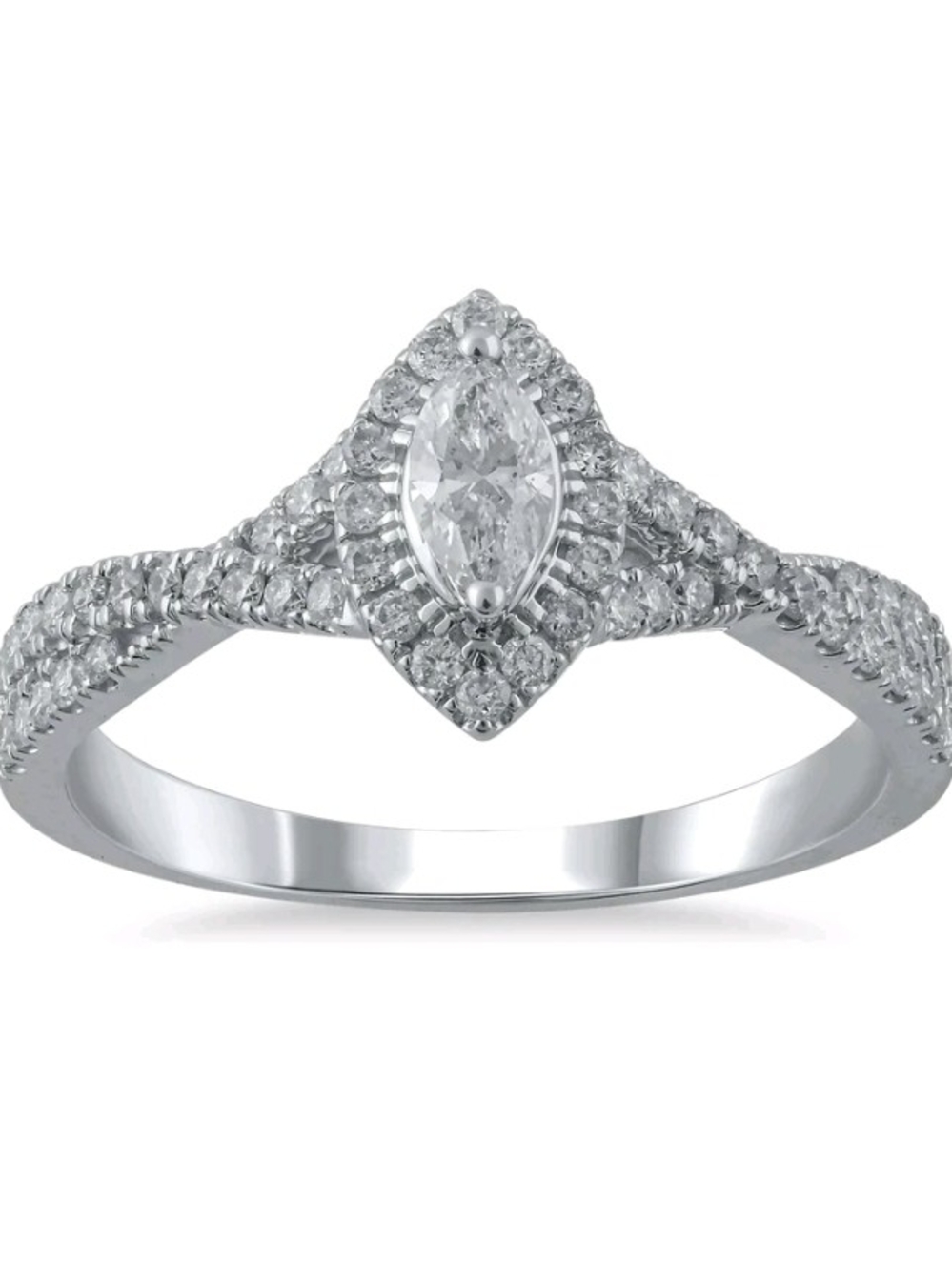 Marquise Halo 1/2 Ctw Diamond Engagement Ring in 10k White Gold Setting Nwot